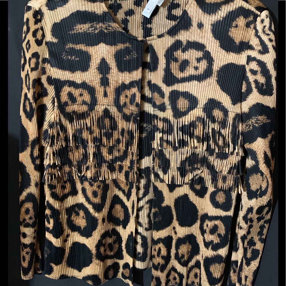 Chico's Leopard Print Fringe Blazer in Tan and Black